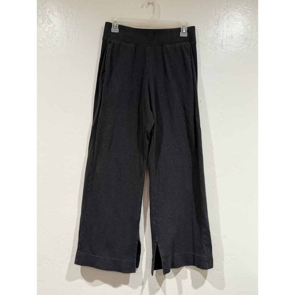Pact Organic Cotton Wide Leg Pants Charcoal Grey Side Slit Cropped Lounge Size M - Picture 2 of 8
